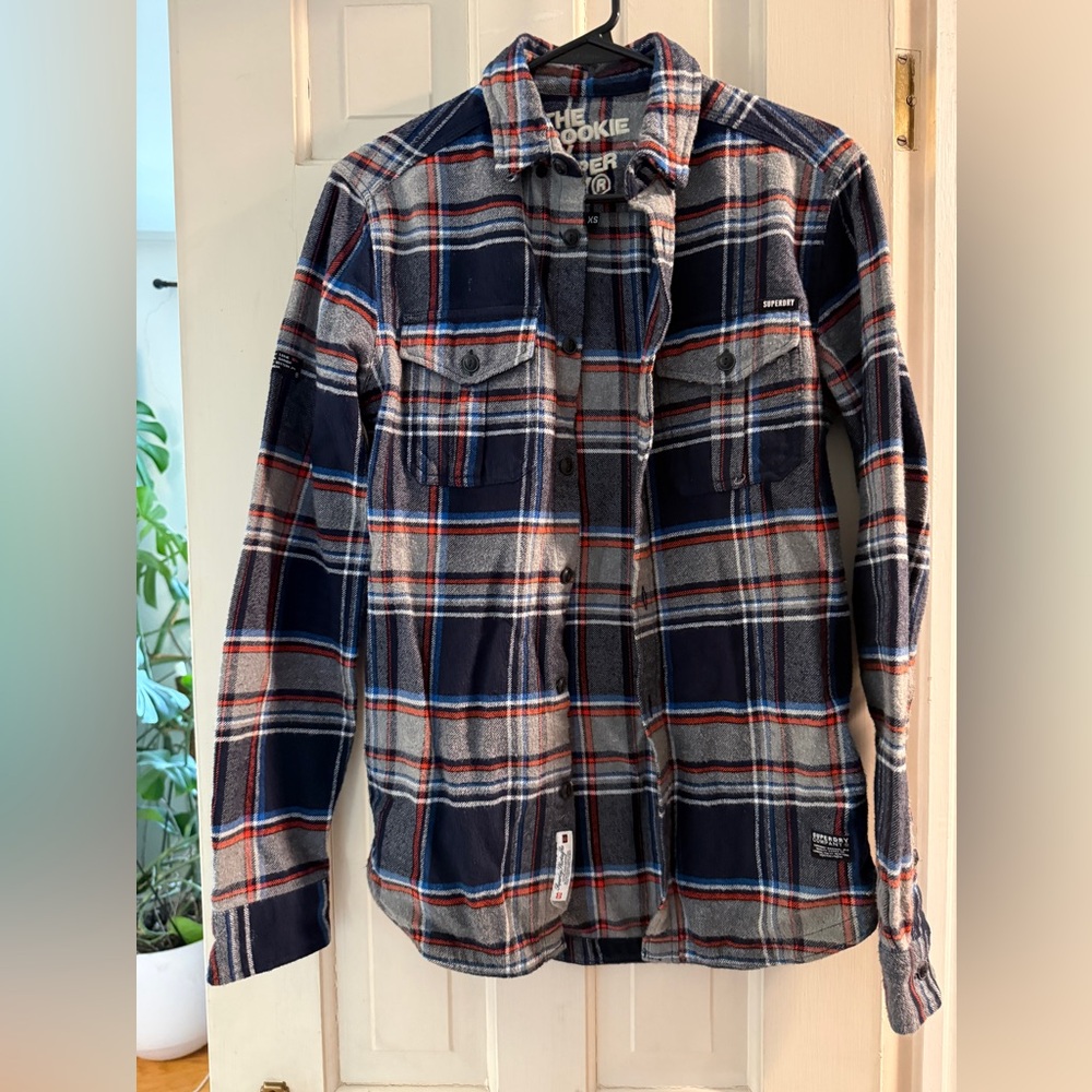 Superdry Men’s Navy, Gray & Red Plaid Shirt Jacket